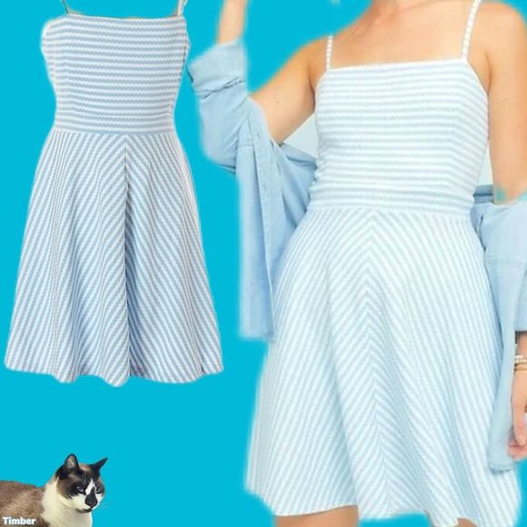 NWT $199 Anthro | Hutch | Molly | Textured Lined Striped Dress w Pockets - Picture 1 of 6